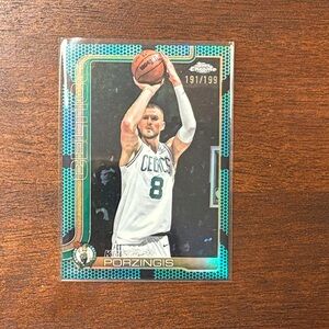 Kristaps Porzingis 2025 Topps Chrome Aqua Basketball Refractor numbered 191/199